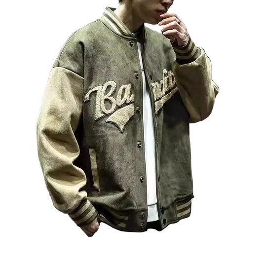 Deer Skin  Stand-up Collar Windproof Varsity Jacket for Men