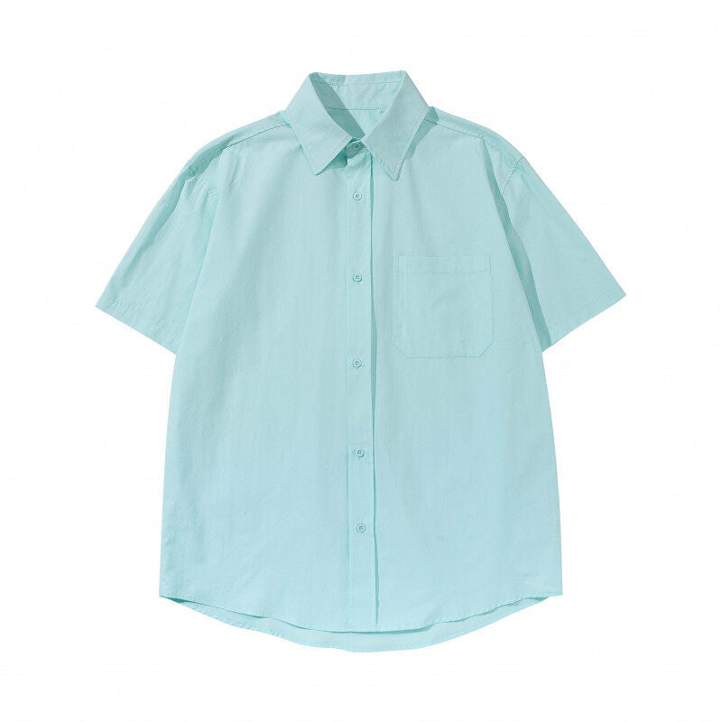 Patch Washed Loose Silhouette Short Sleeved Shirt