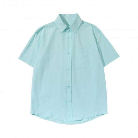 Patch Washed Loose Silhouette Short Sleeved Shirt