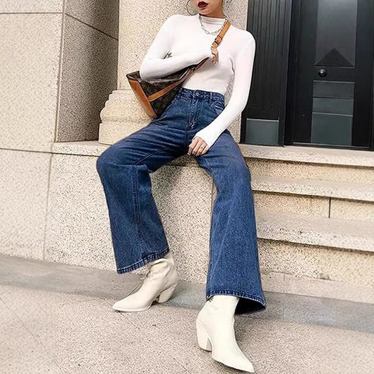 Slim High-Waisted Non-Stretch Denim Pants for Women