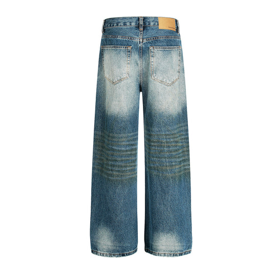 Personalized Washed Ripped Denim Straight Leg Long Pants