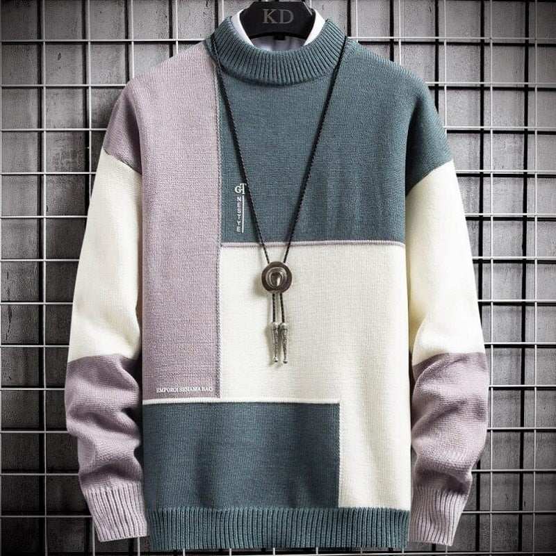 Cashmere Warm Sweater for Men Turtleneck Pullover Patchwork Slim Fit Knitted Sweaters Tops