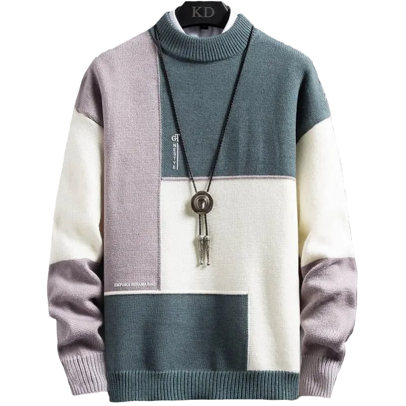 Cashmere Warm Sweater for Men Turtleneck Pullover Patchwork Slim Fit Knitted Sweaters Tops