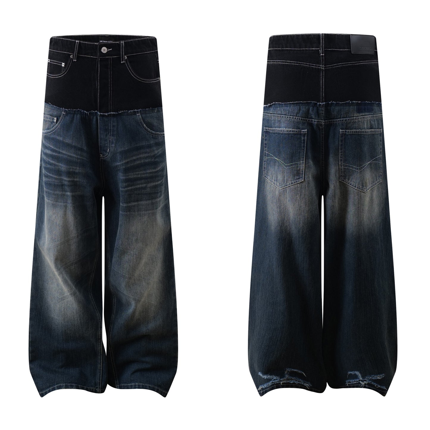 Unique Design Patchwork Denim Long Pants for