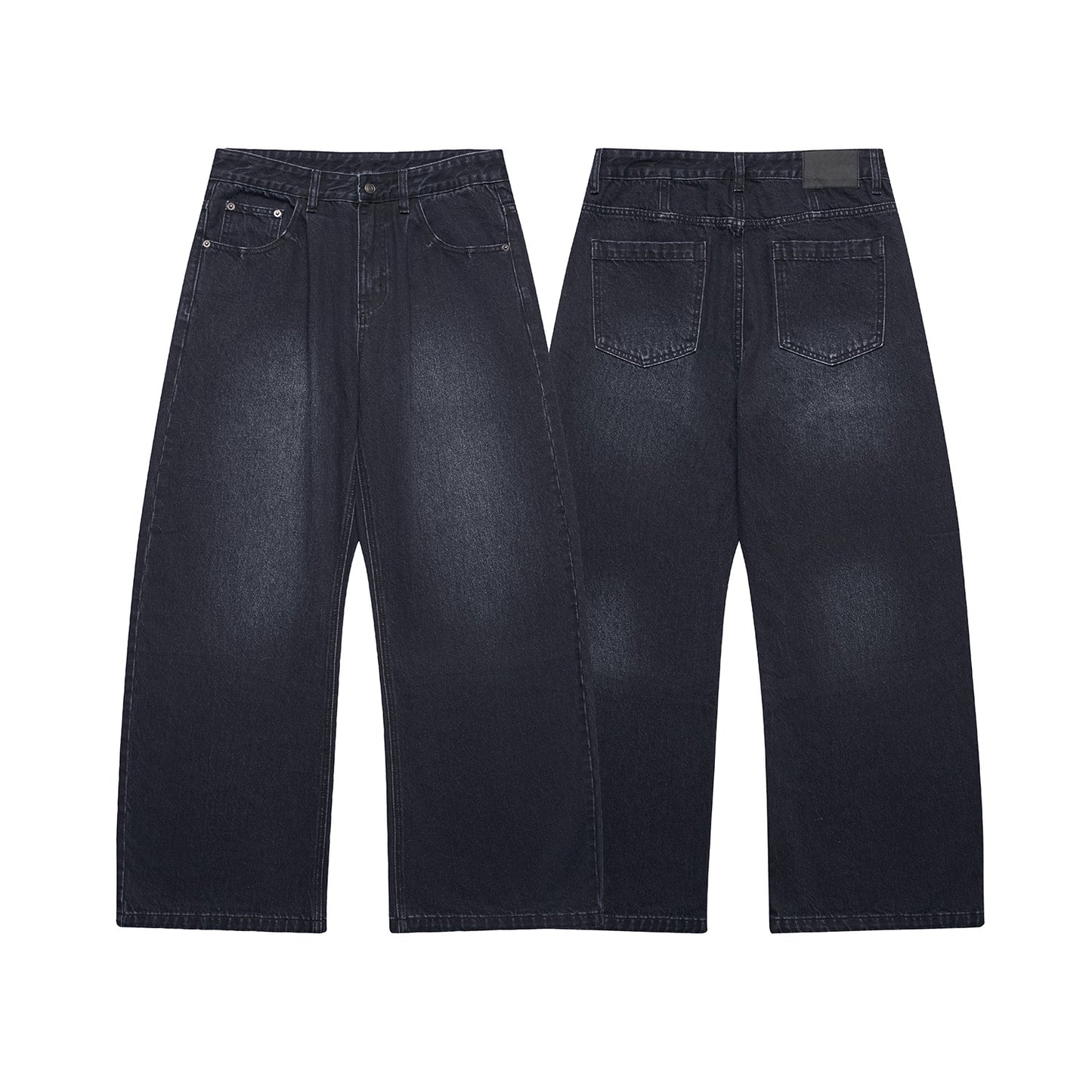 Washed Distressed Wide-Leg Straight Leg Denim Pants - Premium Japanese Denim