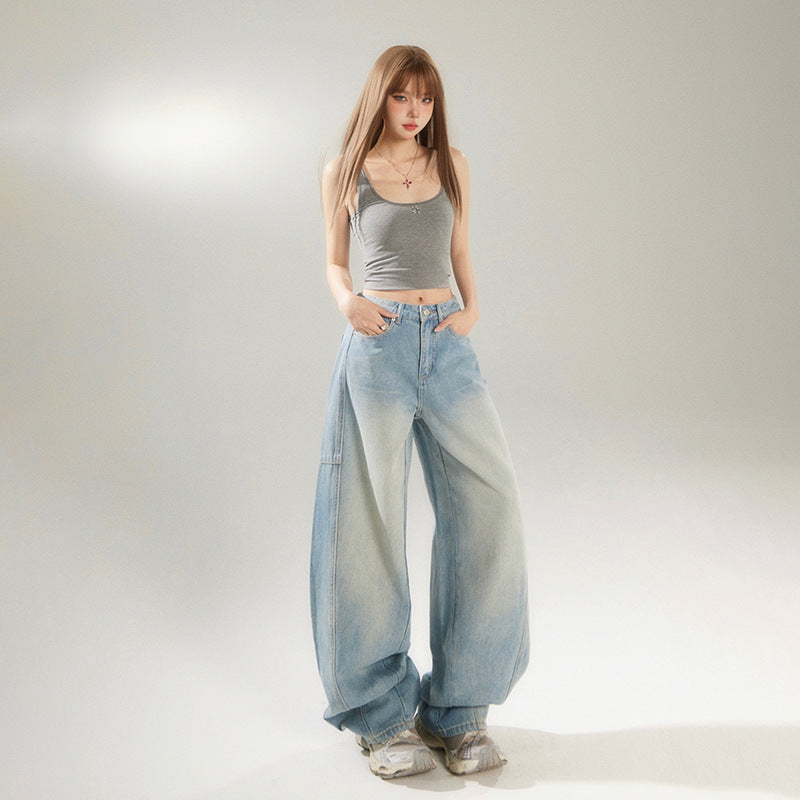 Distressed Light Blue Skinny Jeans with High Street Patchwork Design