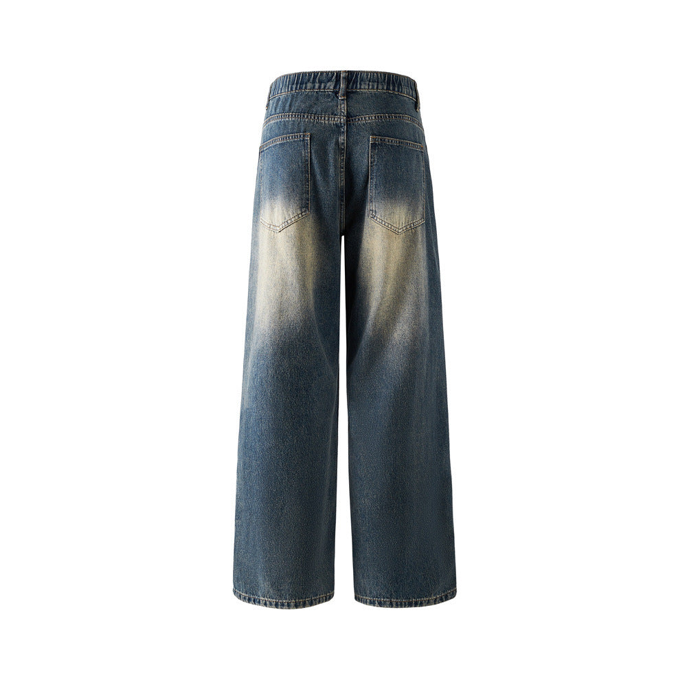 Retro Men's Dyed Straight Leg Jeans, Loose Wide-Leg Casual Pants