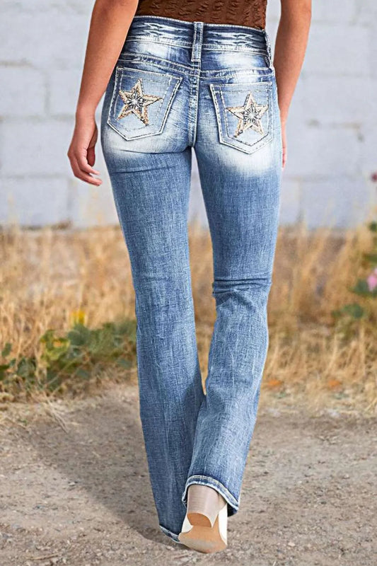 Star Embroidered Bootcut Jeans – Luxury Japanese Denim