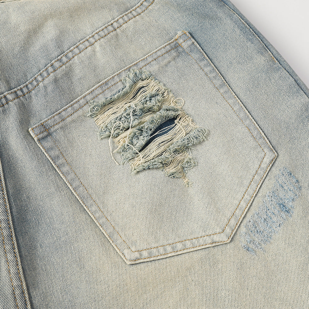 Men's Distressed Denim Shorts with Frayed Hem