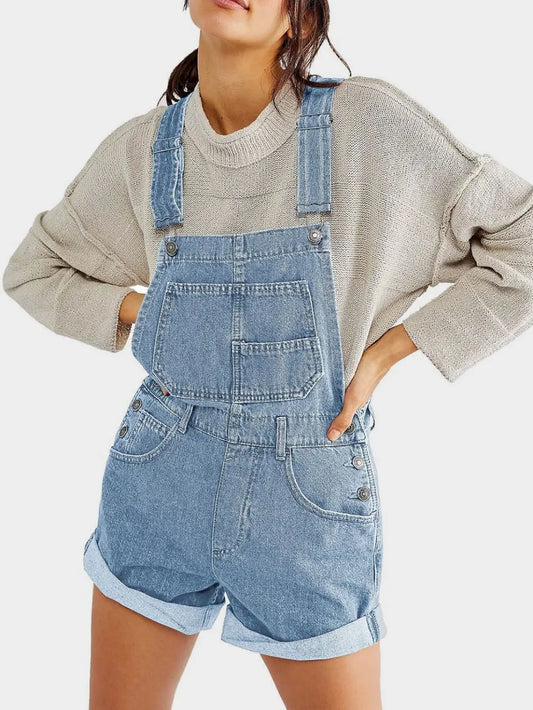 Premium Pocketed Square Neck Wide Strap Denim Overalls