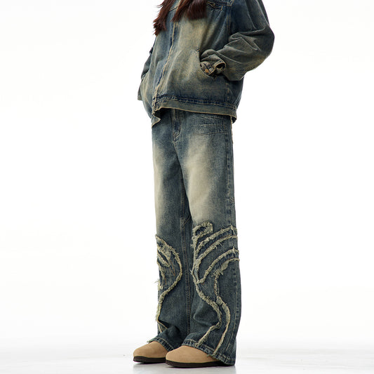 Faded Denim Pants Vintage Blue - High Street Design Distressed Casual Slim Fit