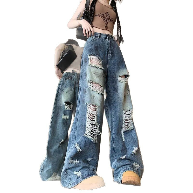 Washed Straight Leg Wide Leg Floor Length Pants