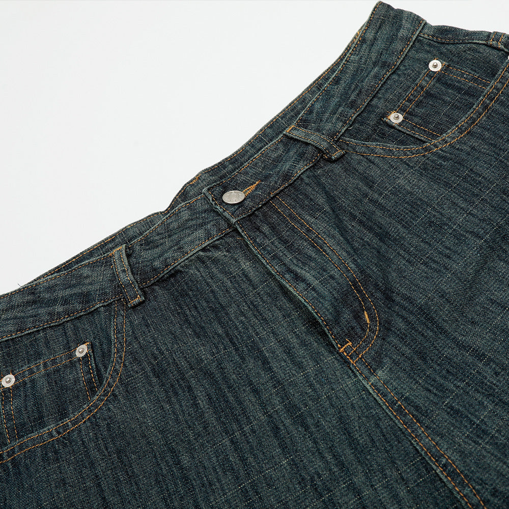 Men's Washed Denim Shorts - Versatile Mid-Length Loose Straight-Leg Design with Five-Pocket Style