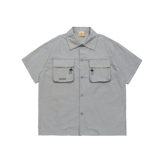 Three-Dimensional Large Pocket Wrinkled Loose Short-Sleeved Shirt for Men