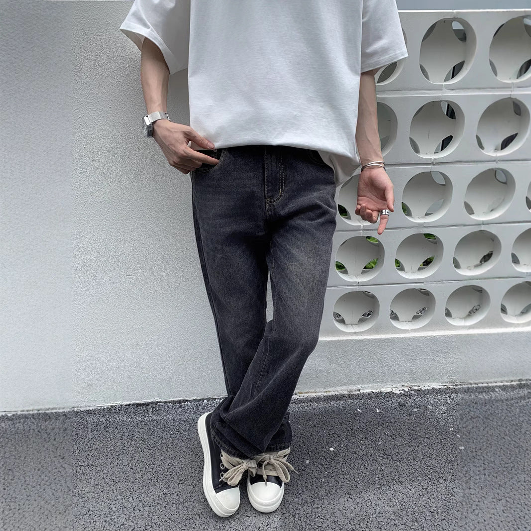 Retro Washed Vintage Casual Denim Pants for Men - Straight Leg, Multi-Purpose Slim Fit