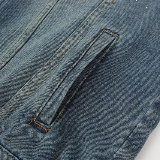 Simple Studs and Rhinestone Washed Denim Jacket