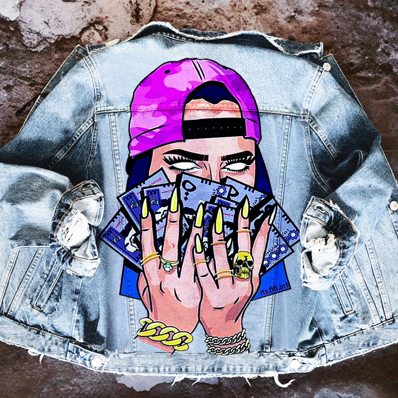 Women's  Denim Jacket with Girl Print