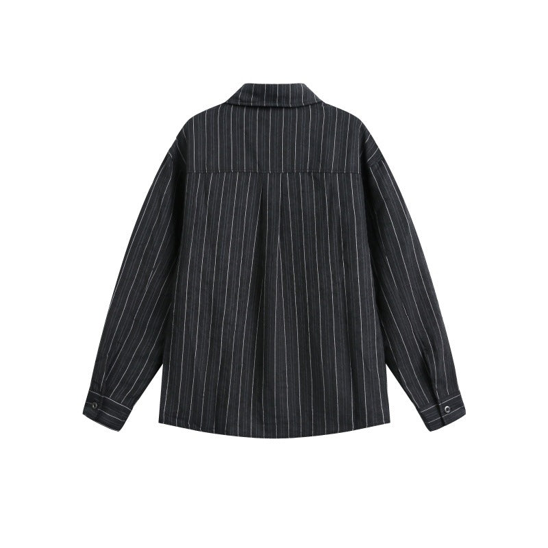 Long Sleeve Shirt with Striped Pattern Turn-Down Collar