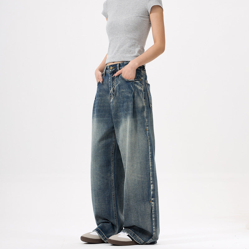 Unisex Wide Leg Washed Blue Jeans -  Loose Fit Pants