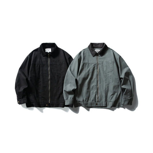 Washed Color-Blocked Turn-Down Collar Work Jacket Men