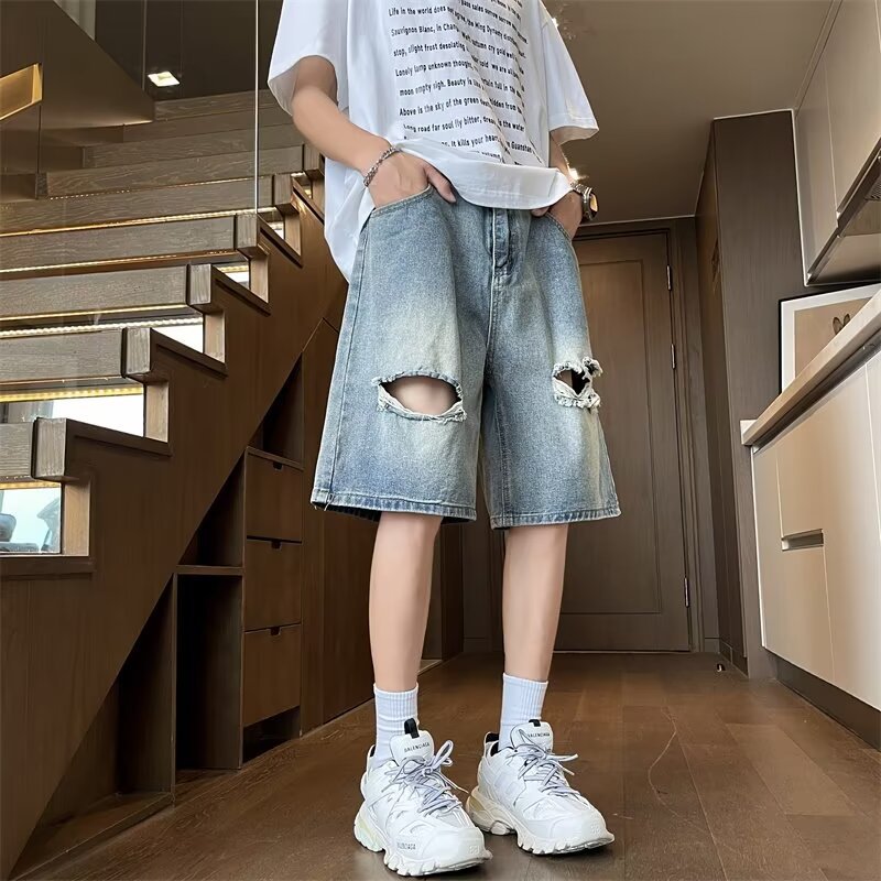 Men's Ripped Denim Shorts - Summer Style