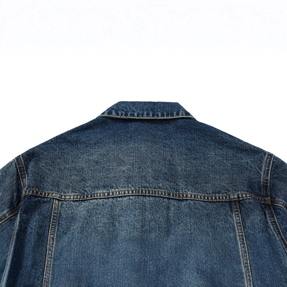 Men's Jacket with Turn-Down Collar, Distressed Multi-Pocket Design,  Loose Fit Casual Outerwear