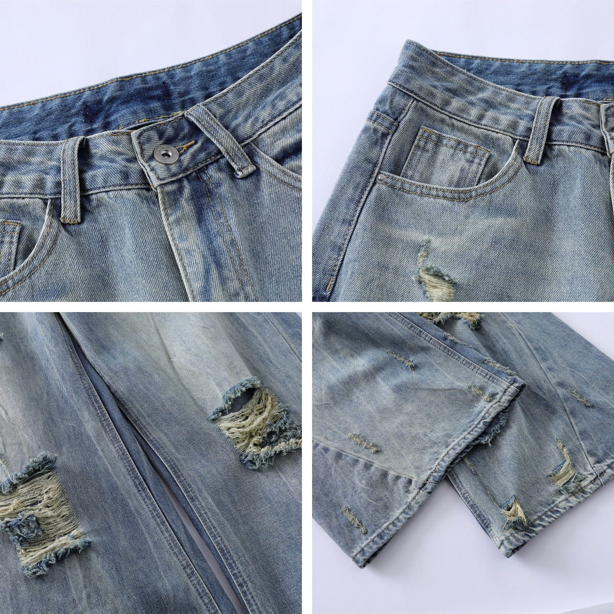 Ripped Wide-Leg Floor Pants - Premium Japanese Denim