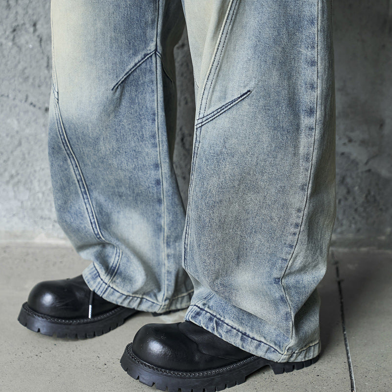 Vintage Distressed Denim Pants for Men in Graffiti Slash Design