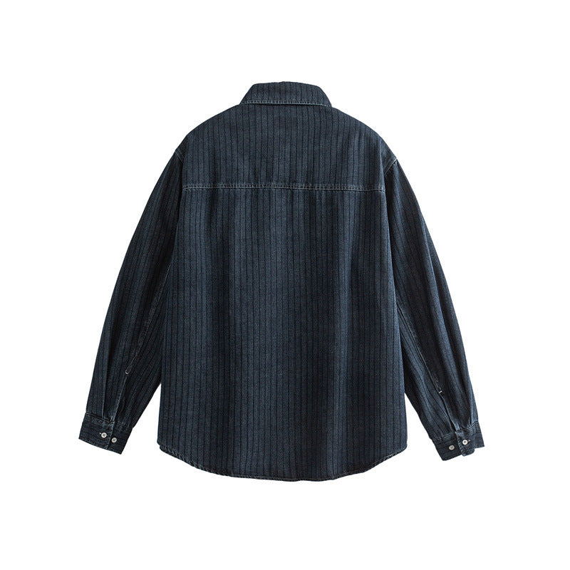 Washed and Worn Checkered Men's Denim Collar Shirt