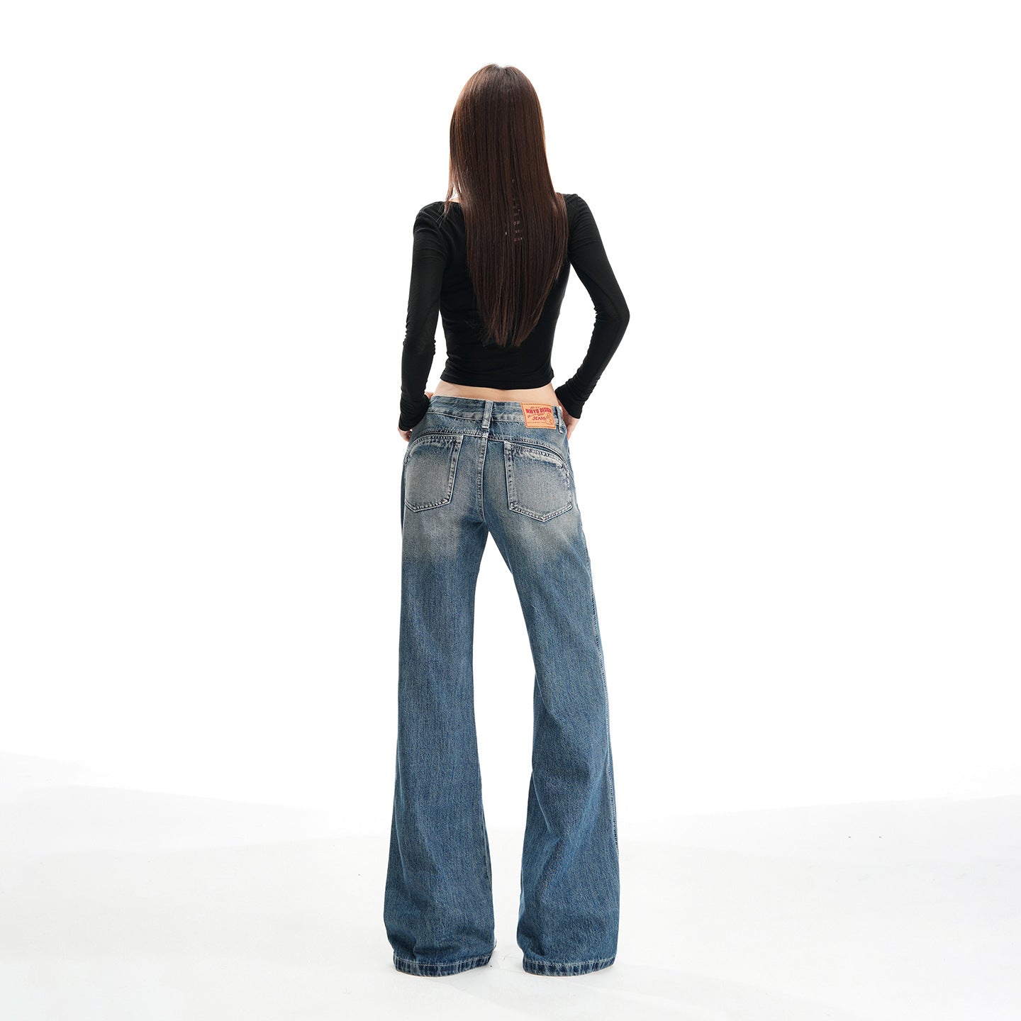 Women's Blue Flared Jeans - Heavy Wash, Hip-Lifting, Non-Clinging