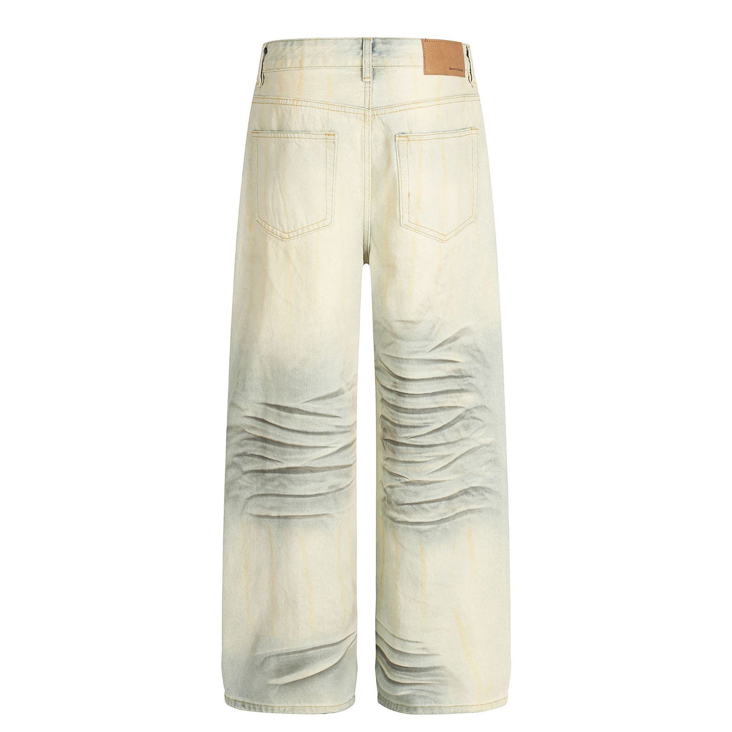 Unisex Loose Fit Vintage Blue Distressed Denim Pants with Cat-Scratch Pattern