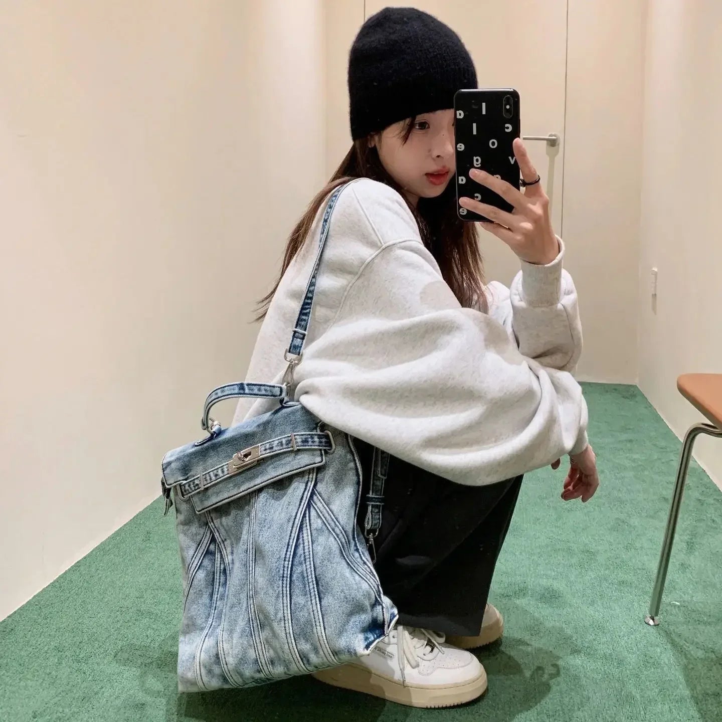 Vintage Denim Backpack for Women - Stylish Commuter Bag