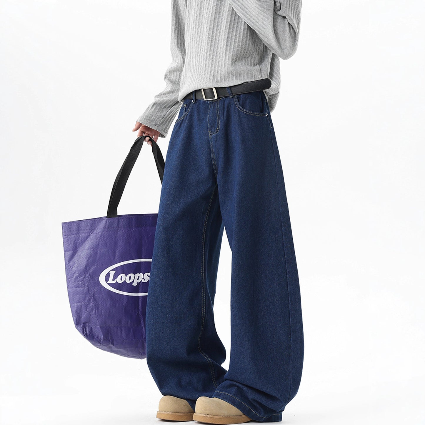 Deep Blue Flared Denim Pants - American Clean Fit Wide Leg Long Pants