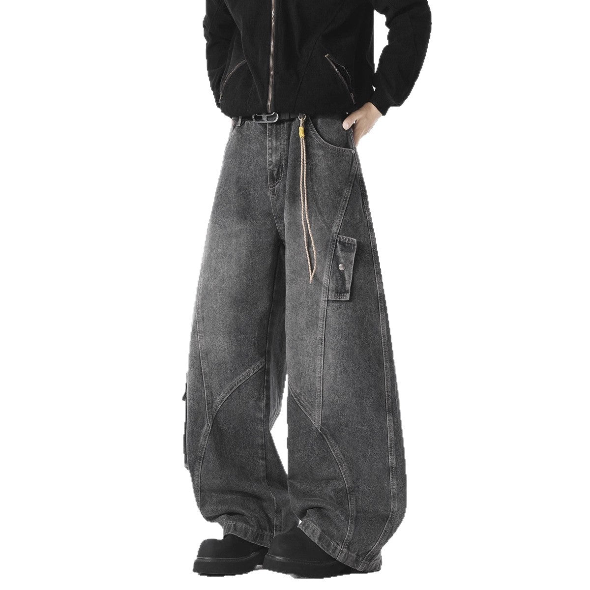 Deconstructed Oversized Pocket Cargo Jeans - Shape Casual Wide-Leg Pants