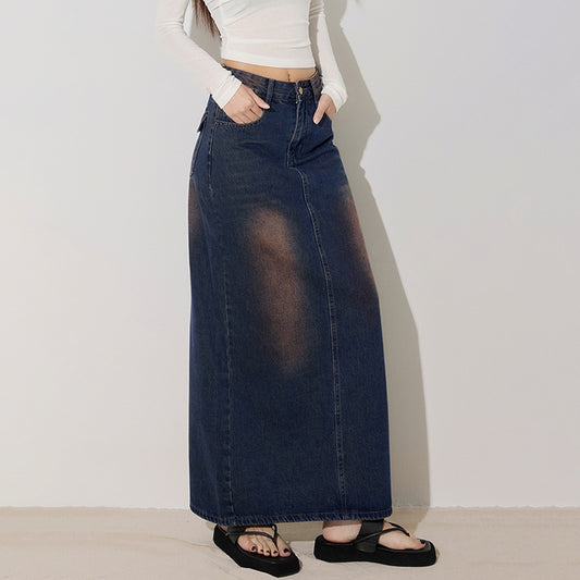 Stylish Versatile Personalized Denim Midi Skirt for Women