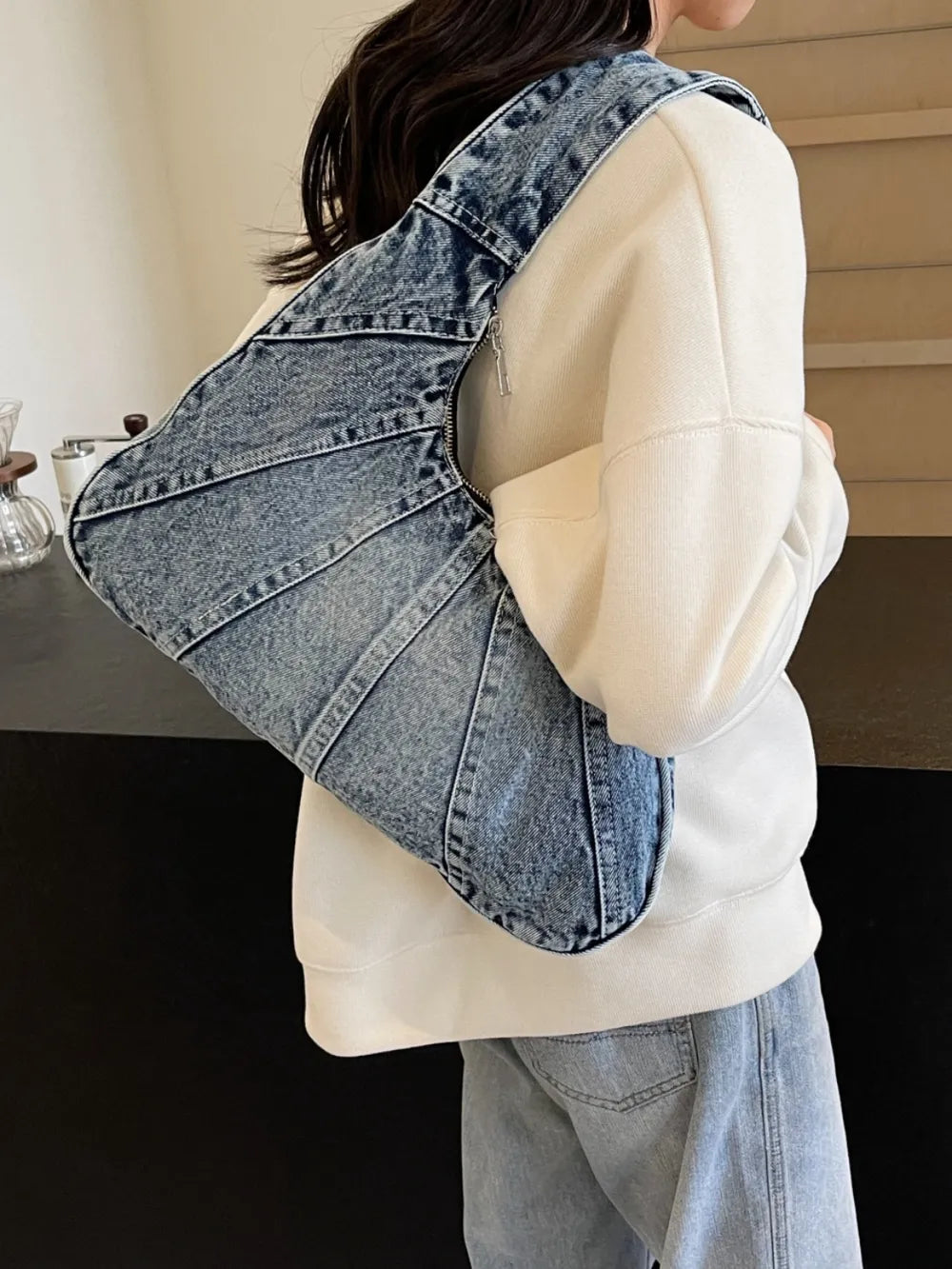 Crescent Denim Shoulder Bag