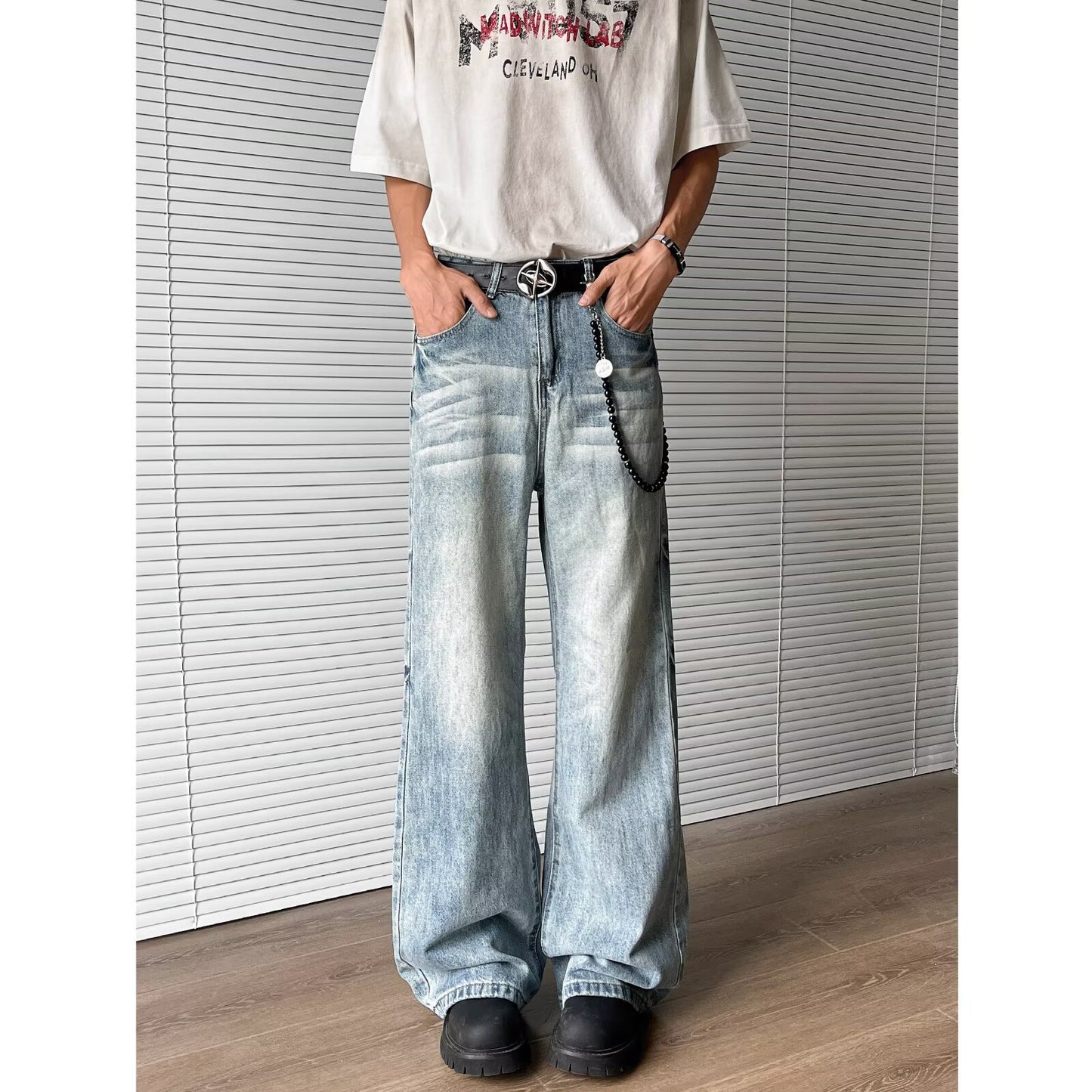 Men's Light Blue Washed Denim Jeans - Premium Japanese Craftsmanship