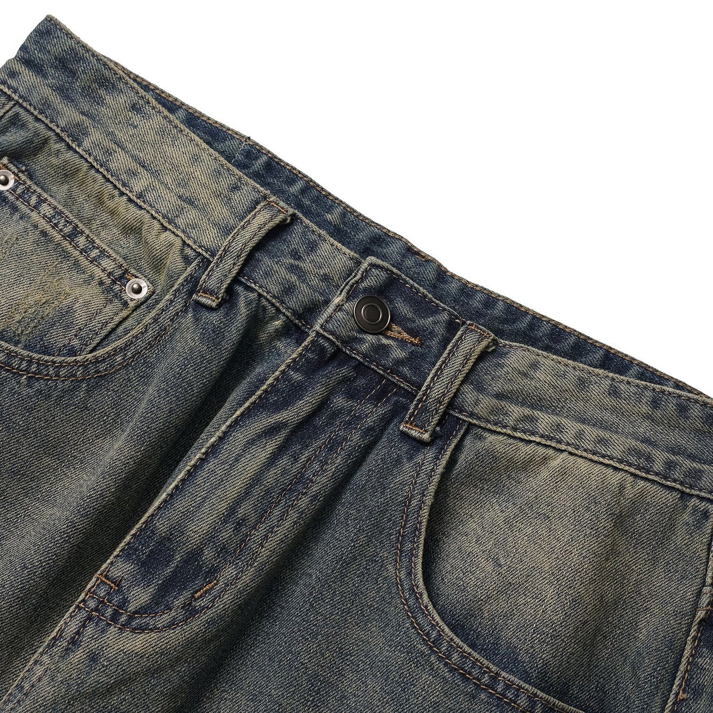 Washed Distressed Yellow Mud Dye Ripped Loose Jeans