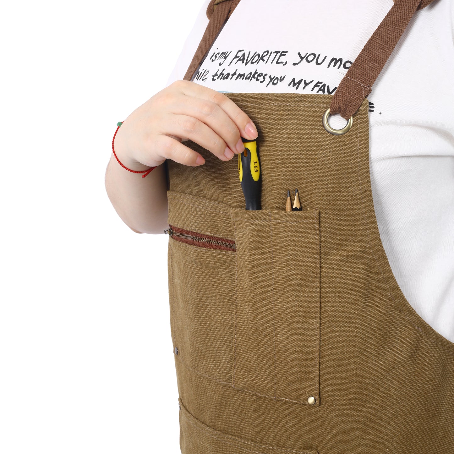 Long Heavy Duty Canvas Tool Apron, Fully Adjustable Carpenter Apron