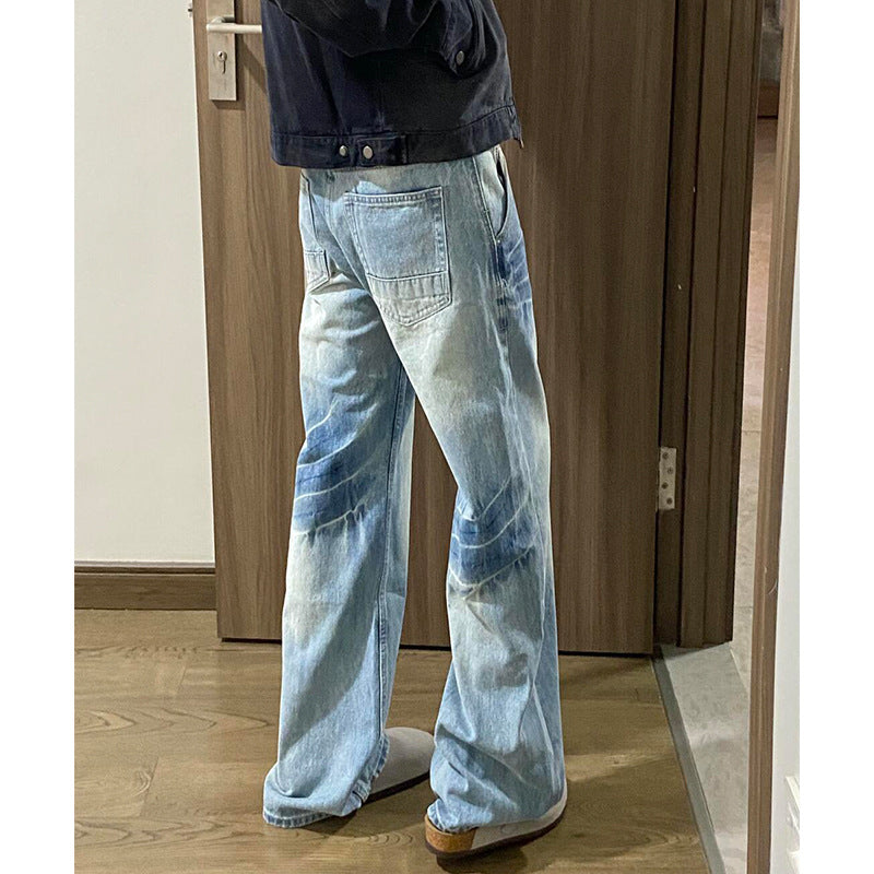 Washed Light Blue Denim Versatile Loose Straight Leg Pants