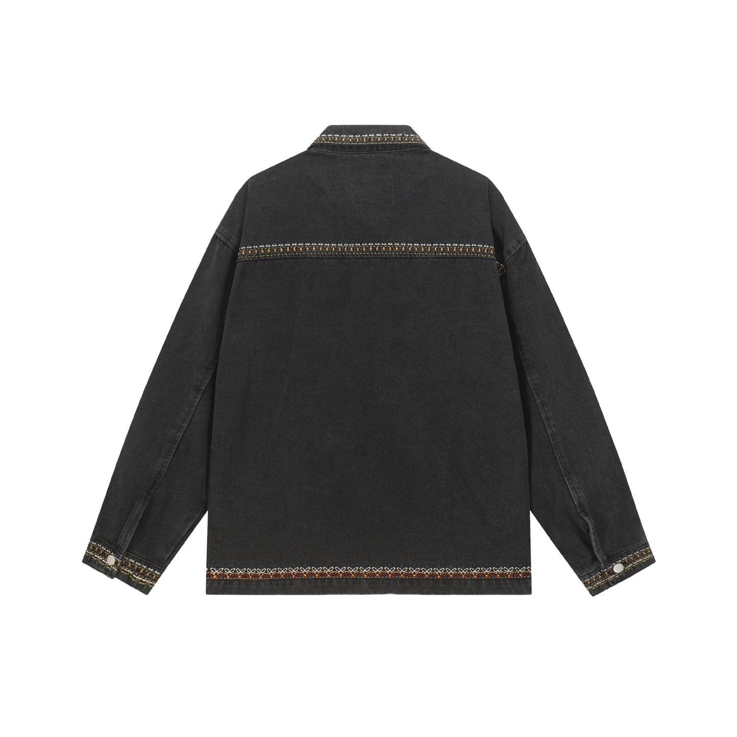 Lace Embroidery Loose Washed Denim Jacket for Men and Women