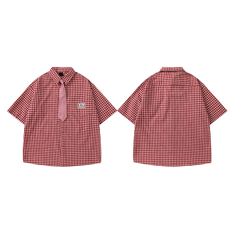 Short Sleeve Shirt and  Tie Loose Fit Blouse