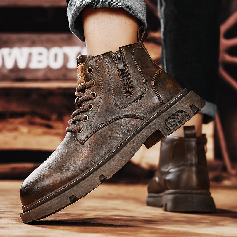 Men's British Style Short Boots with Side Zipper