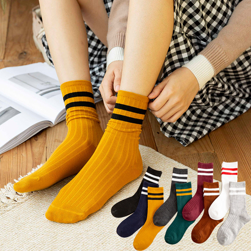Japanese Cotton Socks - Two Stripe Retro Look