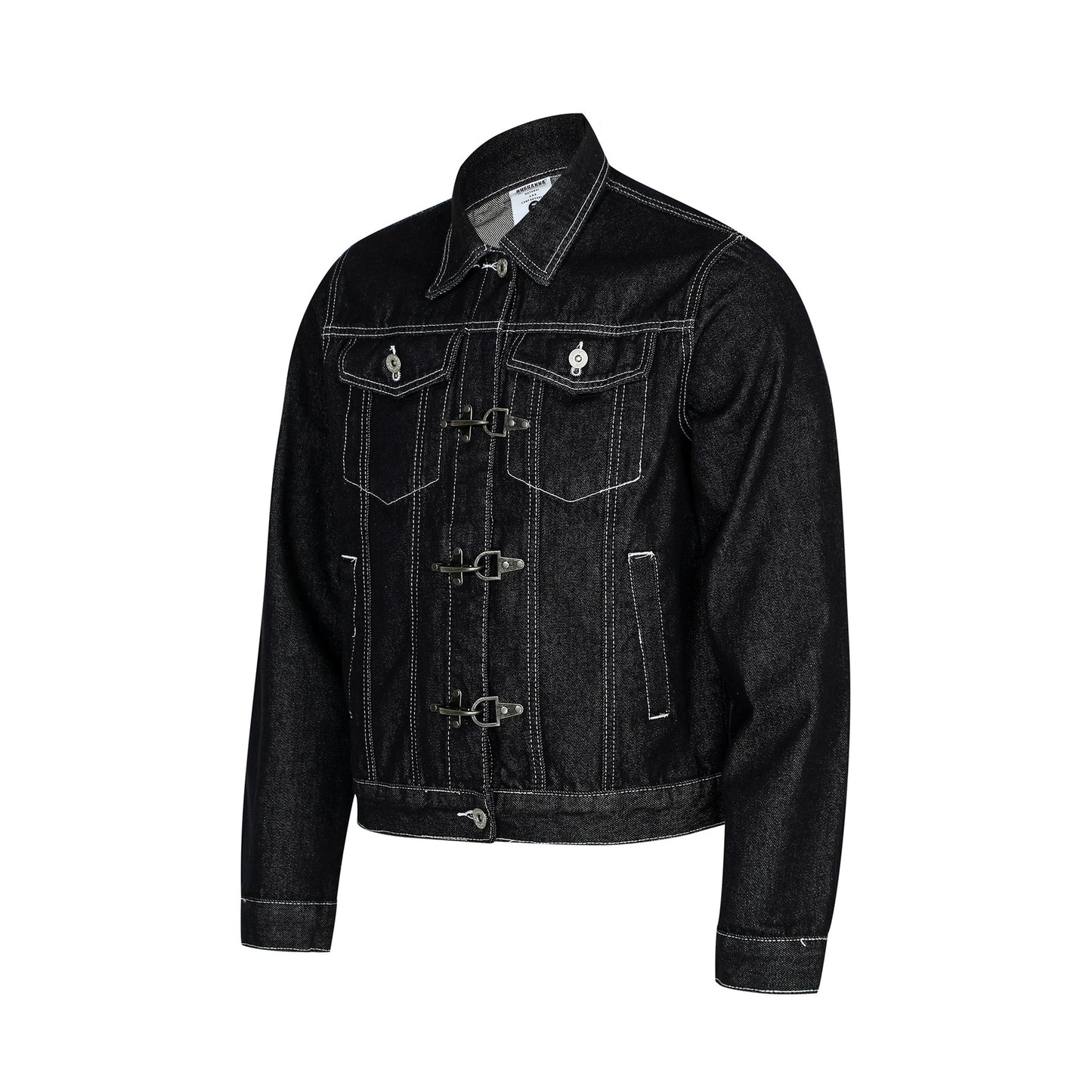 High-End Washed Raw Denim Men's Short Wide Fit Jacket with Metal Buttons