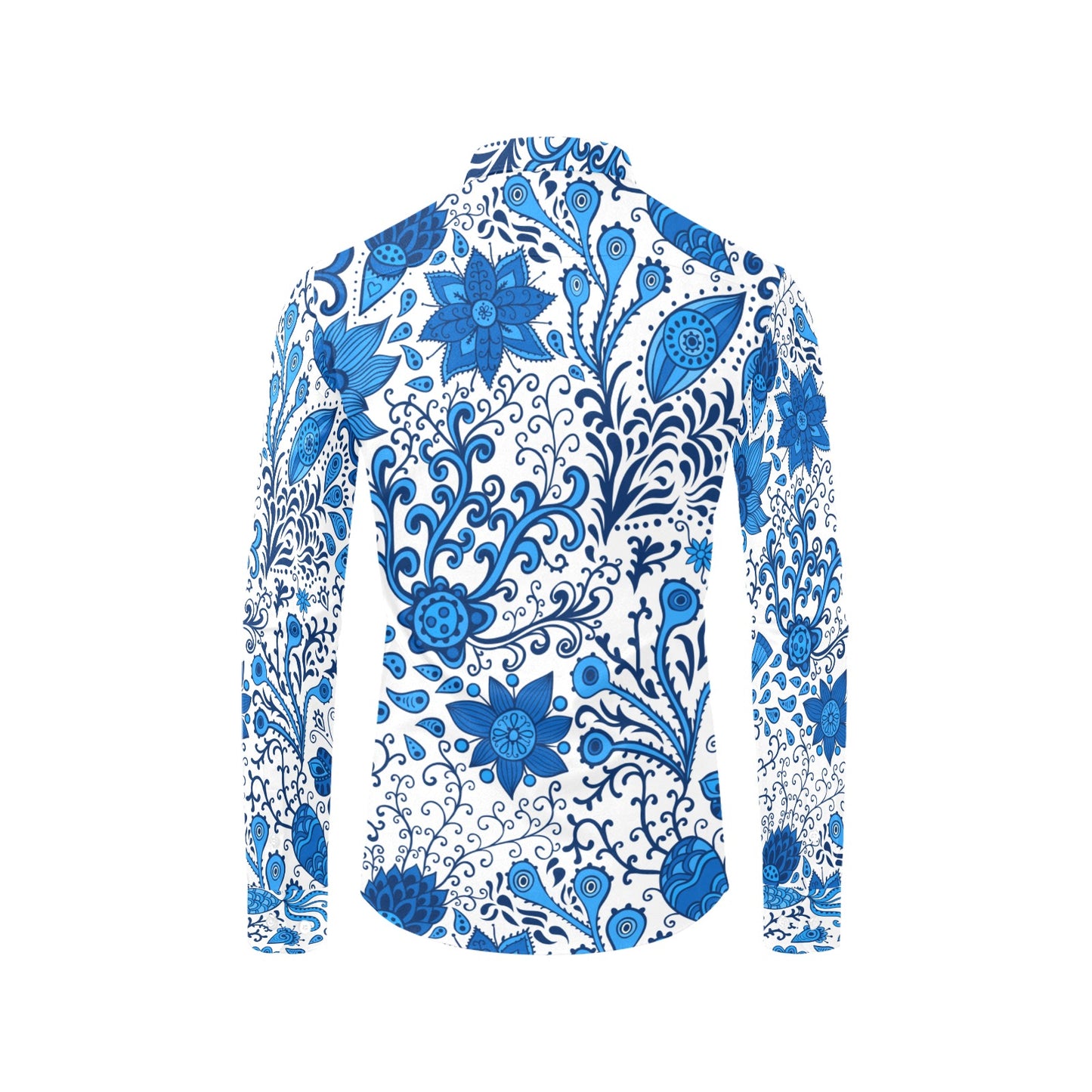Blue Floral Pattern Men's All Over Print Long Sleeve Shirt