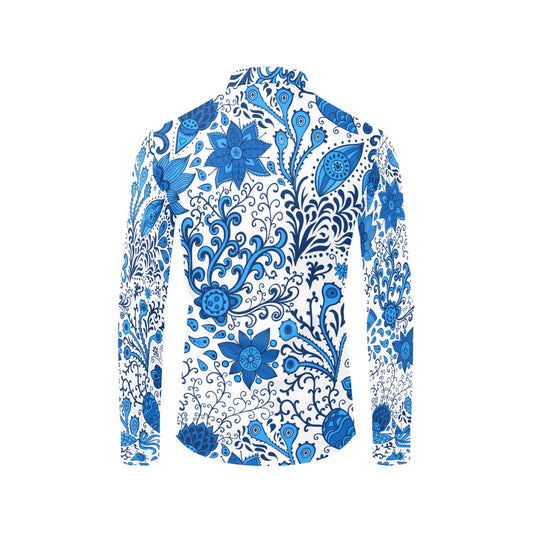 Blue Floral Pattern Men's All Over Print Long Sleeve Shirt