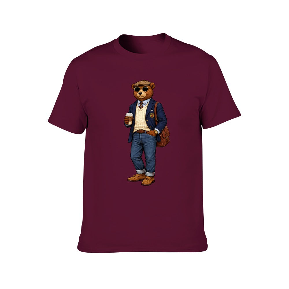 Oxford Denim Bear Mens Short Sleeve Cotton T-Shirt - Maroon