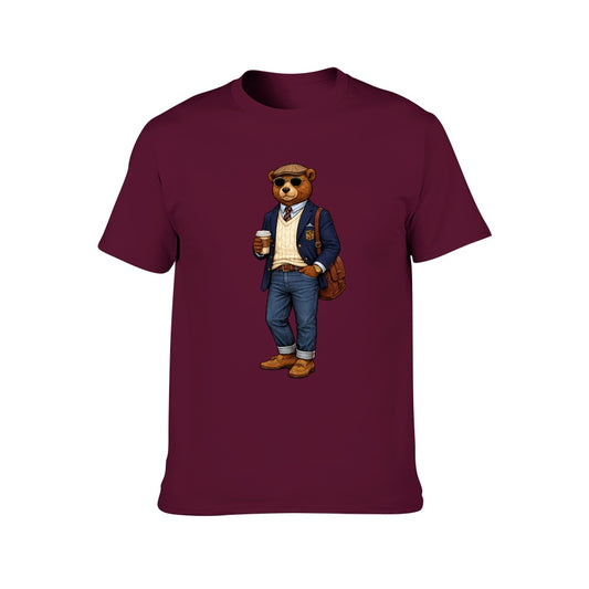 Oxford Denim Bear Mens Short Sleeve Cotton T-Shirt - Maroon