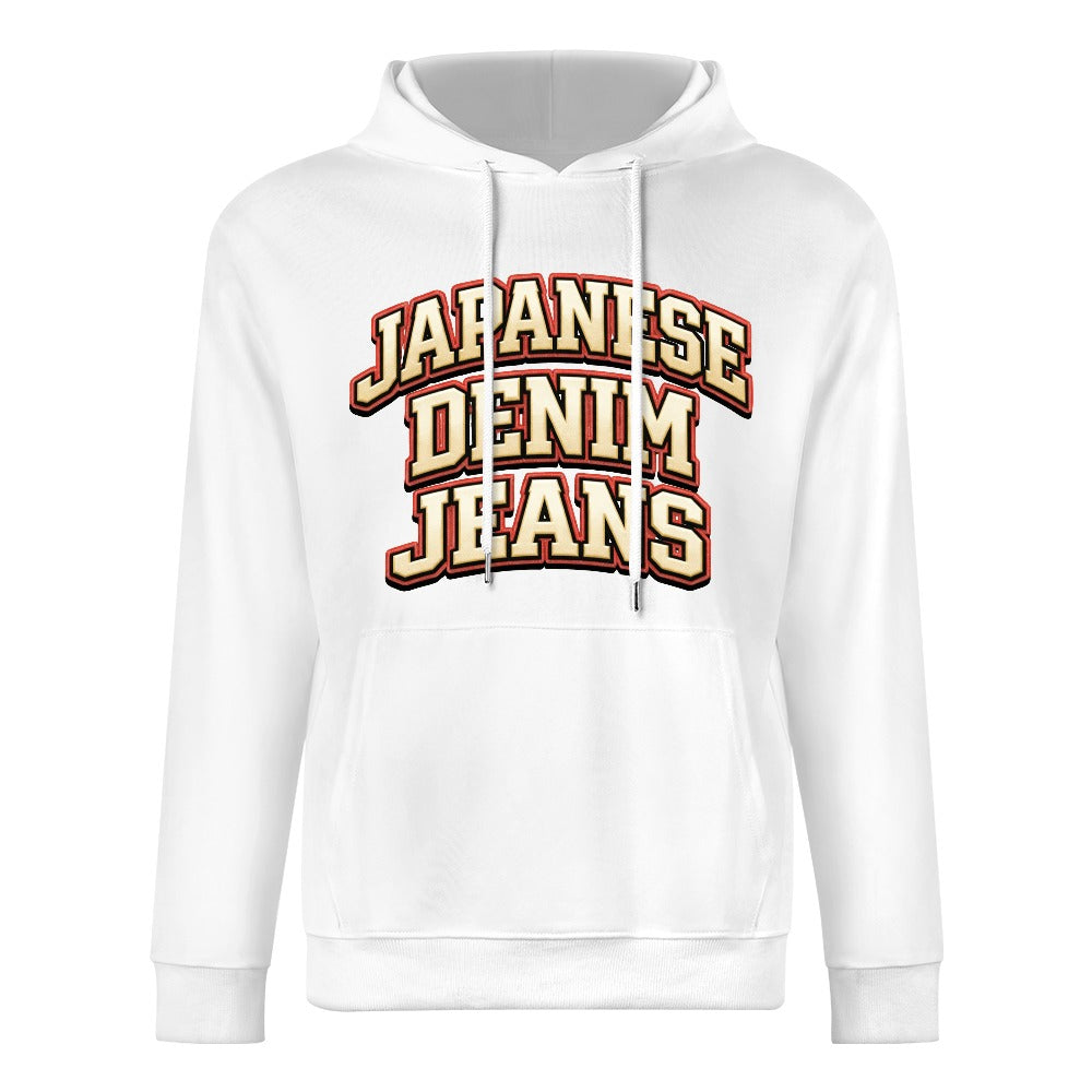 Japanese Denim Jeans University Hoodie 100% Cotton - White